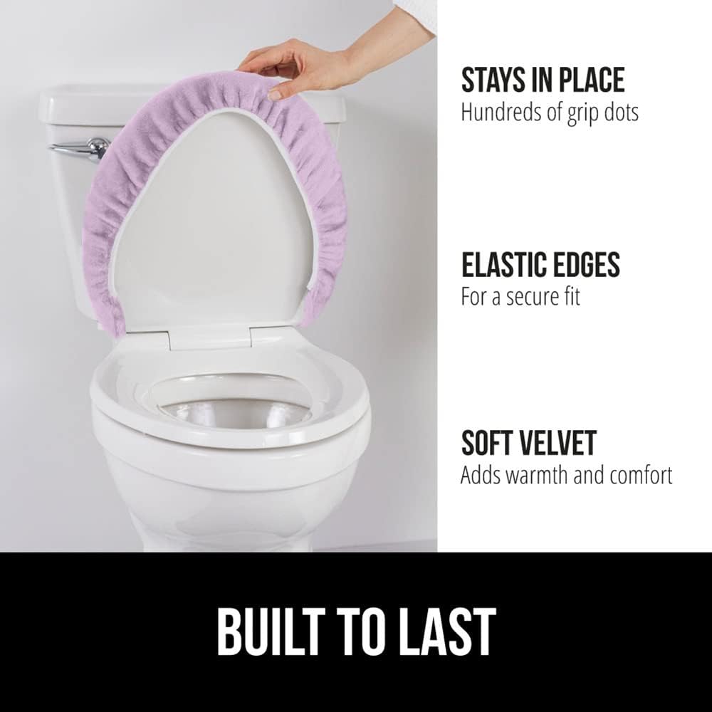 GORILLA GRIP Thick Memory Foam Bathroom Toilet Lid Seat Cover, Soft Velvet Topside, Machine Wash, Plush Cushioned Covers Fits Most Size Lids, Decorative Bath Room Accessories, 19.5x18.5, Light Purple