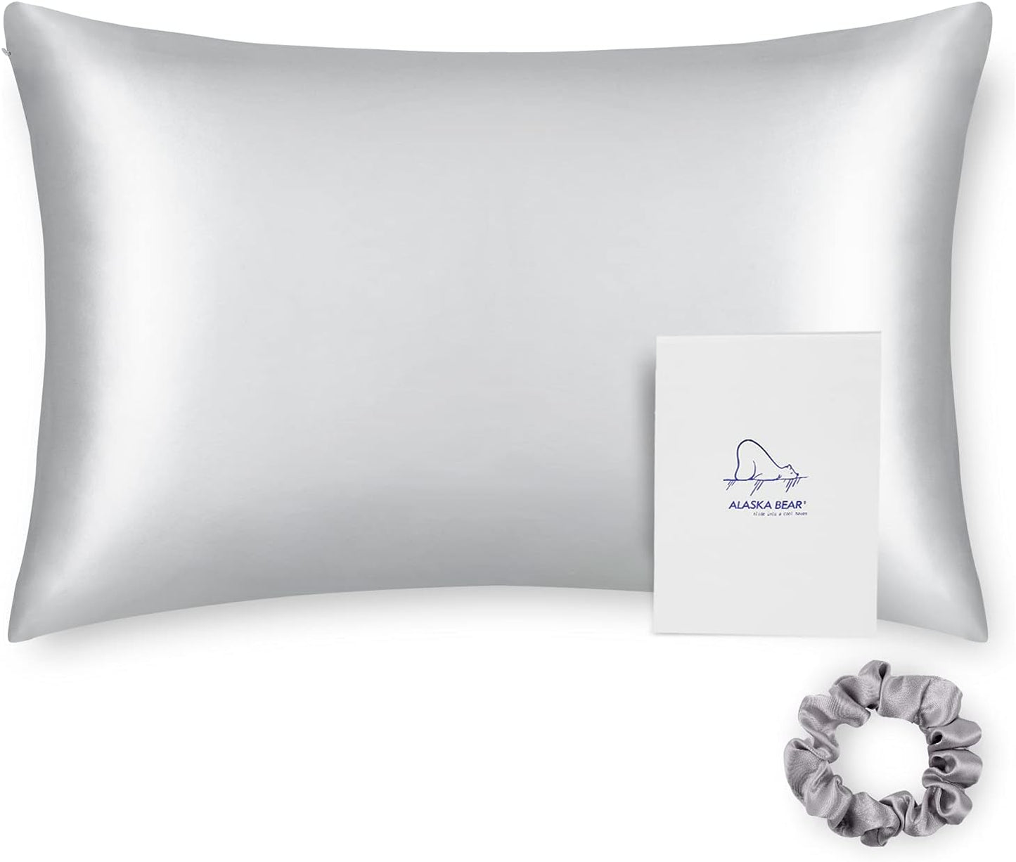 ALASKA BEAR 100% Pure Mulberry Silk Pillowcase for Curly Hair Wife Women Mother Her Grandma Pillow Slip Machine Washable Queen 20"x30" (1 Pack, Silver)