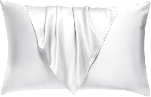 BHZ Satin Goose Down Feather Pillows Queen Size with White Satin Pillowcase for Hair and Skin, Cooling Pillow Cases Similar to Silk Pillow Cases, Decorative for Women, Mom Men