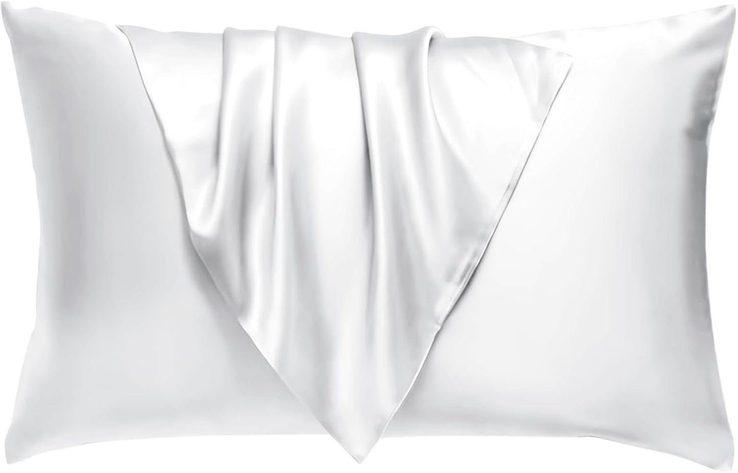 BHZ Satin Goose Down Feather Pillows King Size with White Satin Pillowcase for Hair and Skin, Cooling Pillow Cases Similar to Silk Pillow Cases, Decorative for Women, Mom Men