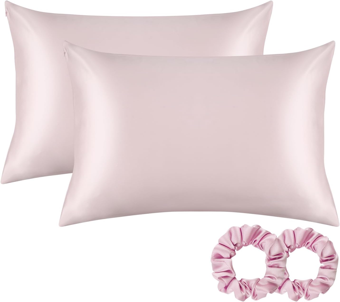 ALASKA BEAR Silk Pillowcase for Hair and Skin, Set of 2 Pure Genuine 22 Momme Mulberry Silk Pillow Cases Queen Size for Bliss Sleep Better Than Poly Satin, Zipper Closure(2pc, Pink)