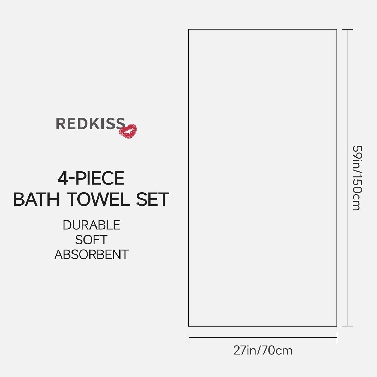 REDKISS 100% Cotton Bath Towels Set of 4, Extra Large Bath Sheets 27 X 59 Inches, 600 GSM, Quick Dry, Ultra Soft & Super Absorbent Bathroom Towel Sets for Bathroom, Gym, Spa, Pool & Hotel, White