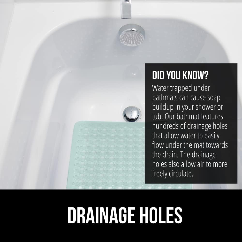 GORILLA GRIP Patented Bath Tub Shower Mat, Machine Washable Bathtub Floor Liner Mats, Suction Cups and Drain Holes to Keep Tubs Clean, Soft on Feet, Bathroom Essentials, 35x16 Inch, Mint Opaque