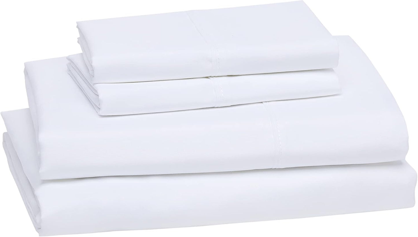 Amazon Basics 4 Piece Microfiber Lightweight Wrinkle-free Breathable Bed Sheet Set, Super Soft Easy Care, 14" Deep Pockets, Queen, Bright White, Solid