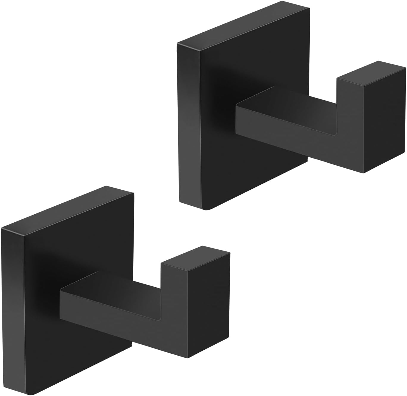 IBosins 2-Pack Towel Hooks Hand Towel Holder for Bathroom Wall Livingroom Bedroom Kitchen Closet Heavy Duty Stainless Steel Hook Hanger for Robe, Bath Towel, Coat (Square Matte Black)