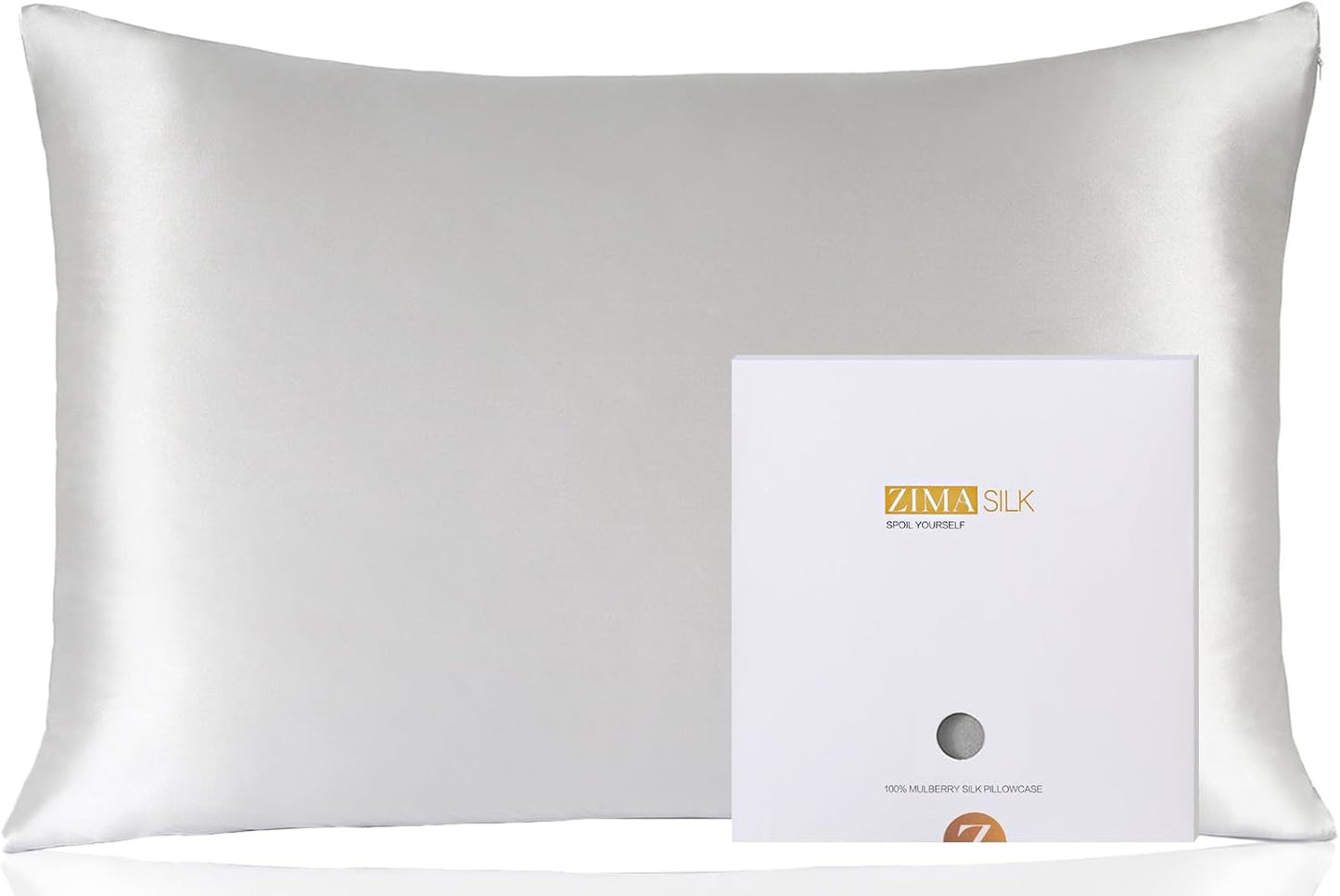 ZIMASILK 100% Pure Mulberry Silk Pillowcase for Hair and Skin Health,Soft and Smooth,Both Sides Premium Grade 6A Silk,600 Thread Count,with Hidden Zipper,1pc(Standard 20''x26'',Light Grey)