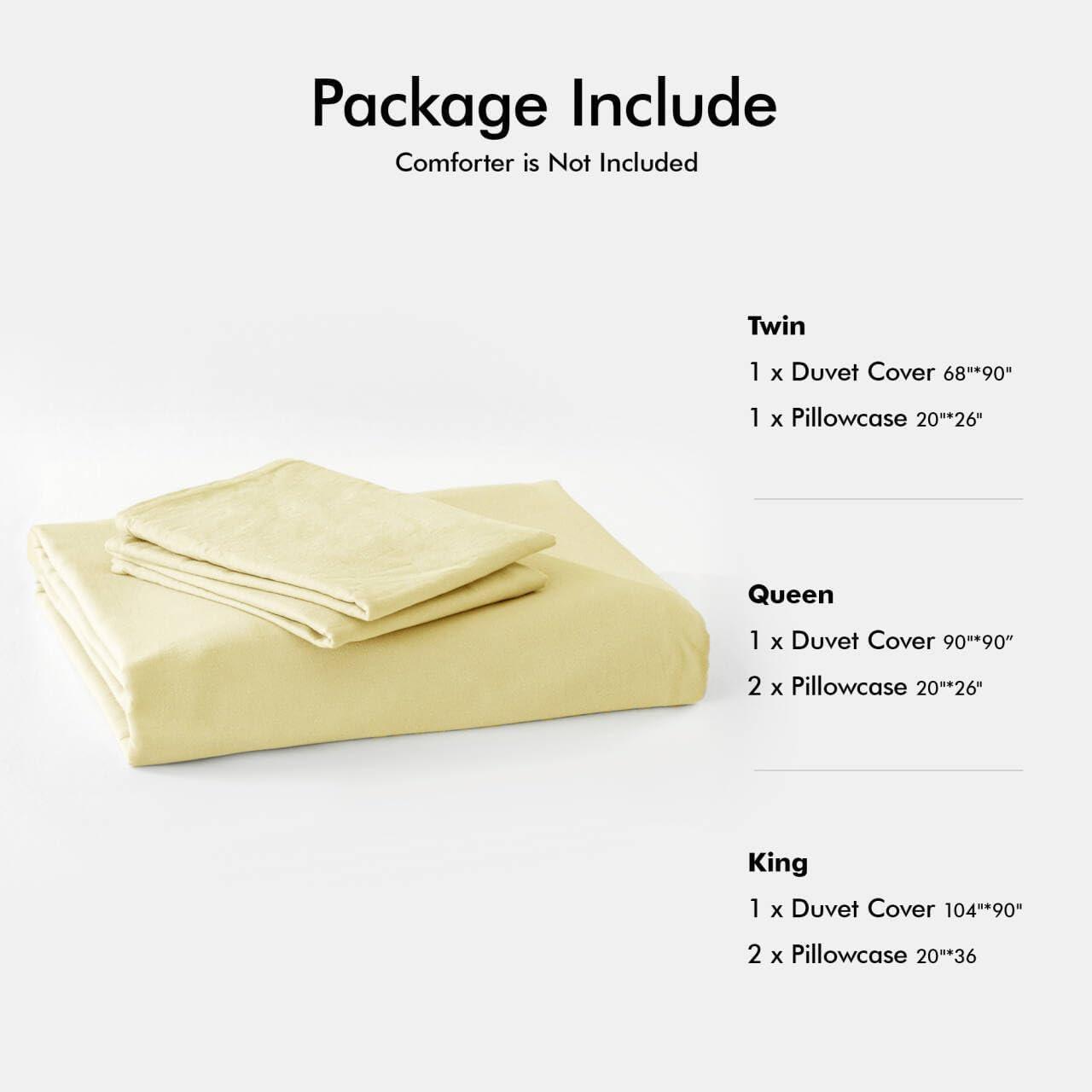 FOSSA Duvet Cover Set 100% Washed Cotton Linen Feel Super Soft Breathable Cozy 3 Pieces Bedding Sets Solid Pastel Yellow Twin