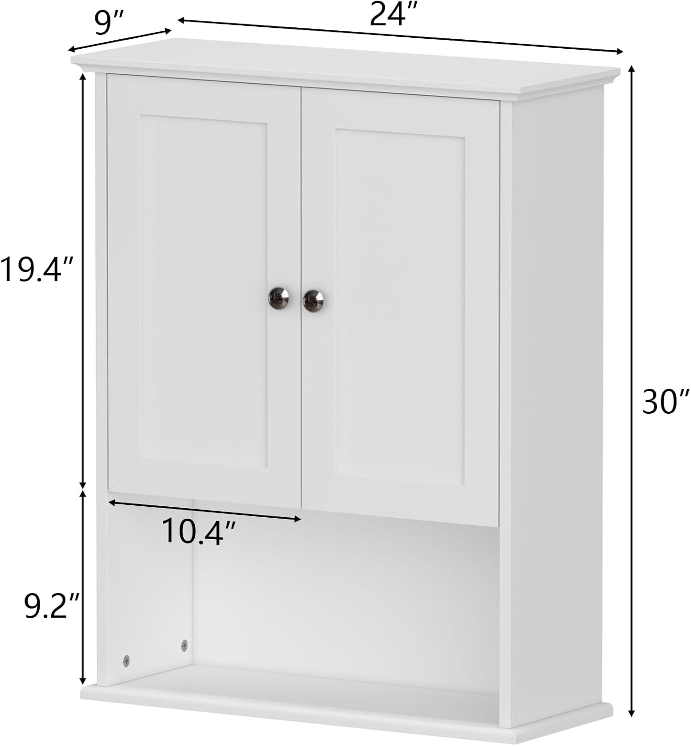 Medicine Cabinet, Over The Toilet Storage Cabinet, 24x30 Inch Wall Mount Bathroom Storage Cabinet with 2 Doors & Adjustable Shelf, Wooden Bathroom Wall Cabinet, White