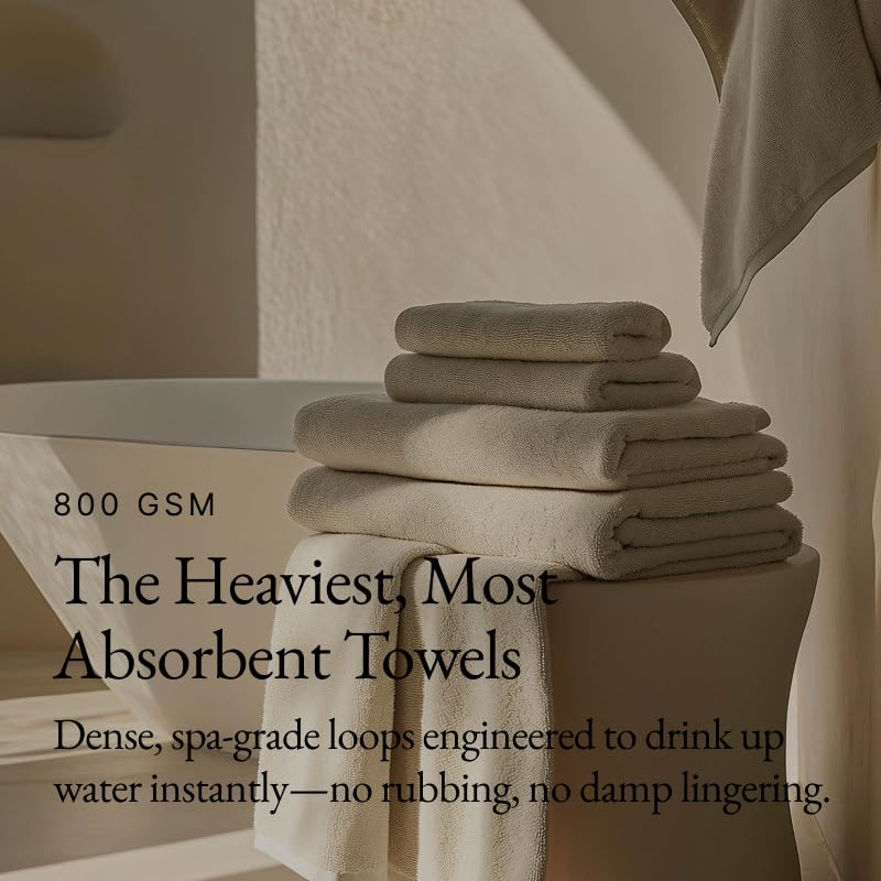 Italic Serene Ultraplush Cotton Towel Set, 4-Piece, 2 Bath Towels + 2 Hand Towels, Sand, Large, 800GSM, 100% Cotton, Heavy Duty, Resort Grade Towels (Sand)