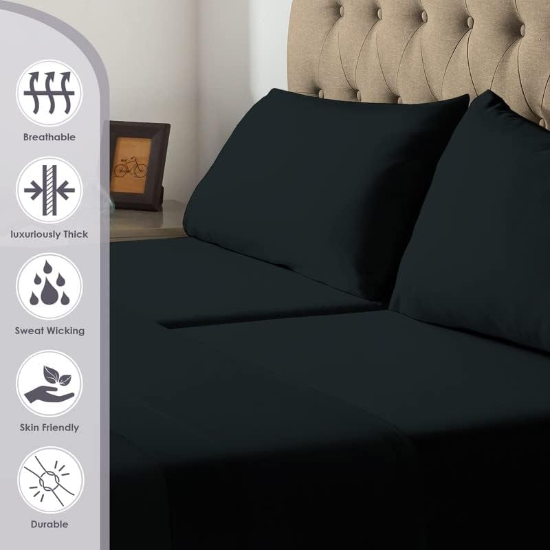 Pizuna 100% Cotton Split King Sheet Set Black, 800 Thread Count 100% Long Staple Cotton Split King Sheets for Adjustable Bed, 15" Deep Pocket Sheets (Combed Cotton Bed Sheets - 5PC)