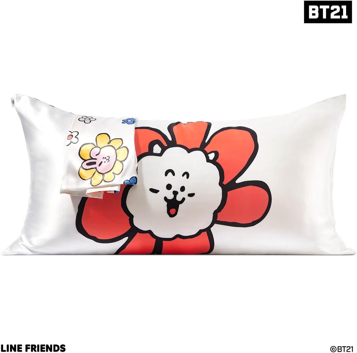 Kitsch x BT21 (RJ) Satin Pillowcase with Zipper for Hair & Skin - Softer Than Silk Pillow Cases, Smooth Cooling Pillow Cover, Wrinkle-Free, Machine Washable, King Size (19x36)