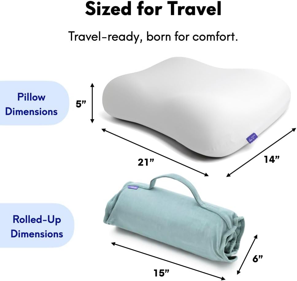 Cushion Lab Travel Deep Sleep Pillow – Compact Memory Foam Neck Pillow for Sleeping, Portable Pillow for Hotels, Camping, Side & Back Sleepers, On-The-Go – Wellness Green