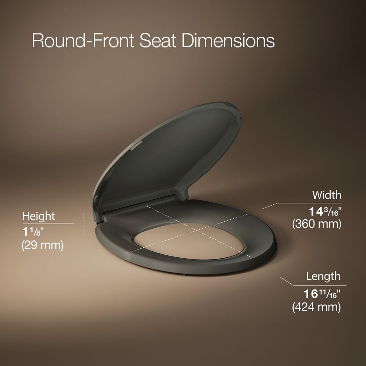 KOHLER 4639-RL-NY Cachet ReadyLatch Round Toilet Seat Soft Close, Thunder Grey