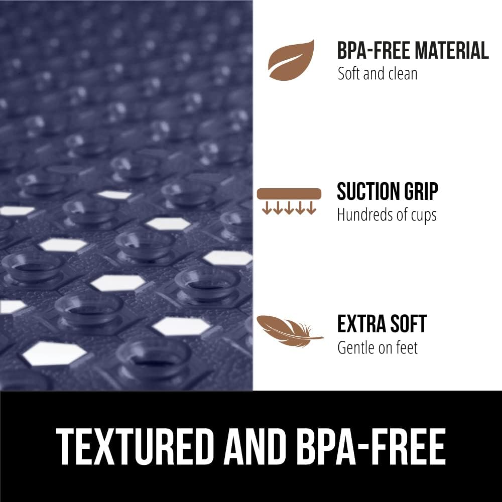 GORILLA GRIP Patented Square Shower Stall Mat, Small Bathtub Floor Mats for Stand Up Showers, Suction Cups and Drainage Holes, Machine Wash, Soft on Feet, Bathroom Accessories 21x21 Inch, Navy Opaque