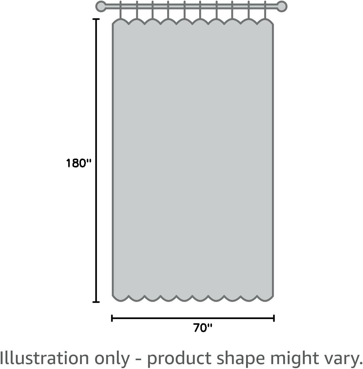 Barossa Design Waffle Weave Clawfoot Tub Shower Curtain 180 x 70 Inch Wrap Around - Heavyweight Fabric to Stop Blowing, Washable, Water Repellent, with 36 Rust-Free Hooks Set, Gray, 180x70