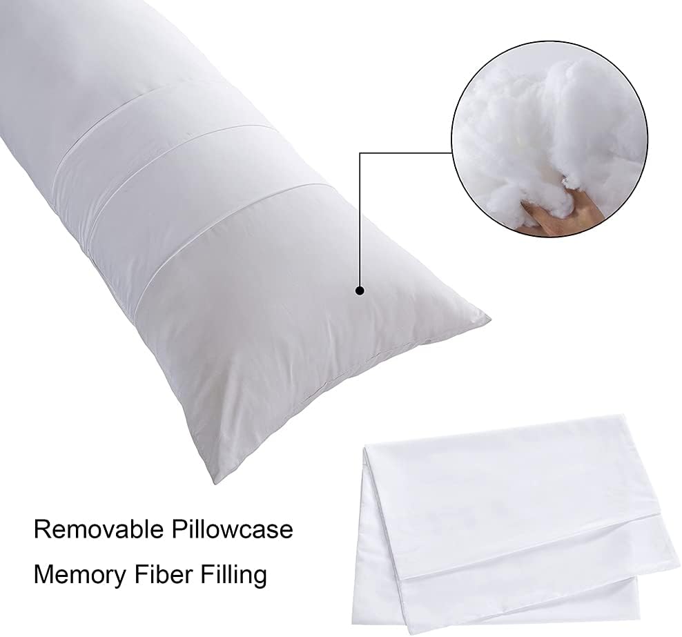 ELNIDO QUEEN Body Pillow with Pillowcase - Soft Long Bed Pillow for Adults - Breathable Full Body Pillow Insert for Sleeping, 20x54inches - White