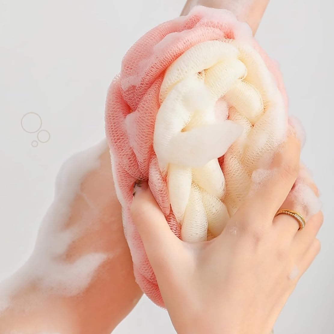 AARAINBOW 2 Packs Upgraded Long Stretch Back Sponge with Rope Handles Back Scrubber Bath Shower Mesh Sponge Exfoliating Body Scrub Stretch Braided Loofah for Men Women Braided Mesh Shower (Gray+Pink)