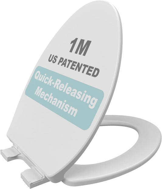 1M Family Toilet Seat, Patented Slow Close & Quick Releasing Technology, Anti-Wiggling, Easy to Install and Clean, Standard Elongated with Adult Seat Only (1 Piece)