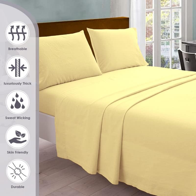 Pizuna Pure 100% Cotton Sheets California King Size, 800 Thread Count Long Staple Cotton Crisp Sateen Sheets California King with 15" Deep Pocket (Combed Mellow Yellow Cotton Sheets California King)