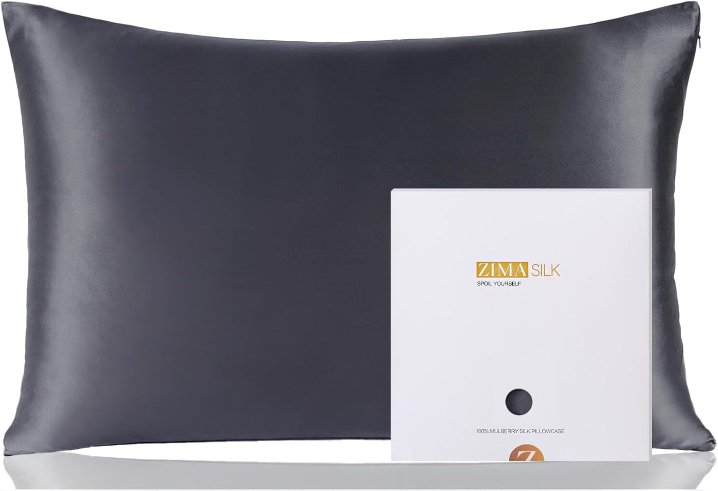 ZIMASILK 100% Pure Mulberry Silk Pillowcase for Hair and Skin Health,Soft and Smooth,Both Sides Premium Grade 6A Silk,600 Thread Count,with Hidden Zipper,1pc (Queen 20''x30'',Dark Gray)