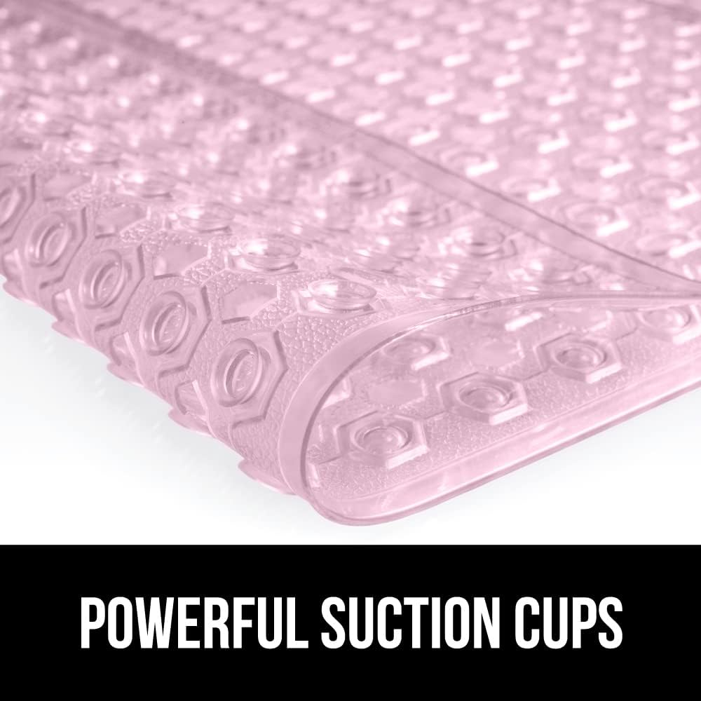 GORILLA GRIP Patented Square Shower Stall Mat, Small Bathtub Floor Mats for Stand Up Showers, Suction Cups and Drainage Holes, Machine Wash, Soft on Feet, Bathroom Accessories 21x21 Inch, Light Pink