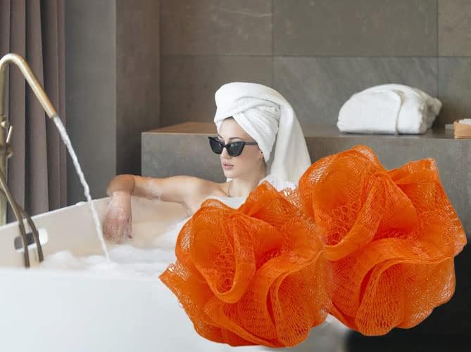 24 Orange Bath or Shower Sponge Loofahs Pouf Mesh Wholesale Bulk Lot
