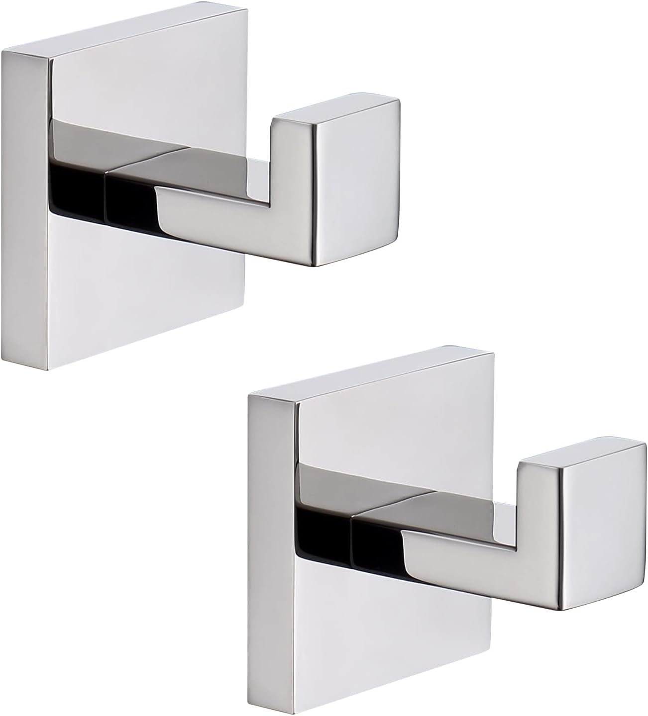 TASTOS Bath Towel Hooks Premium Stainless Steel Robe Coat and Clothes Hook, Heavy Duty Square Wall Mounted Modern Hook for Bathroom & Kitchen, Polished Chrome Finish, 2Pack