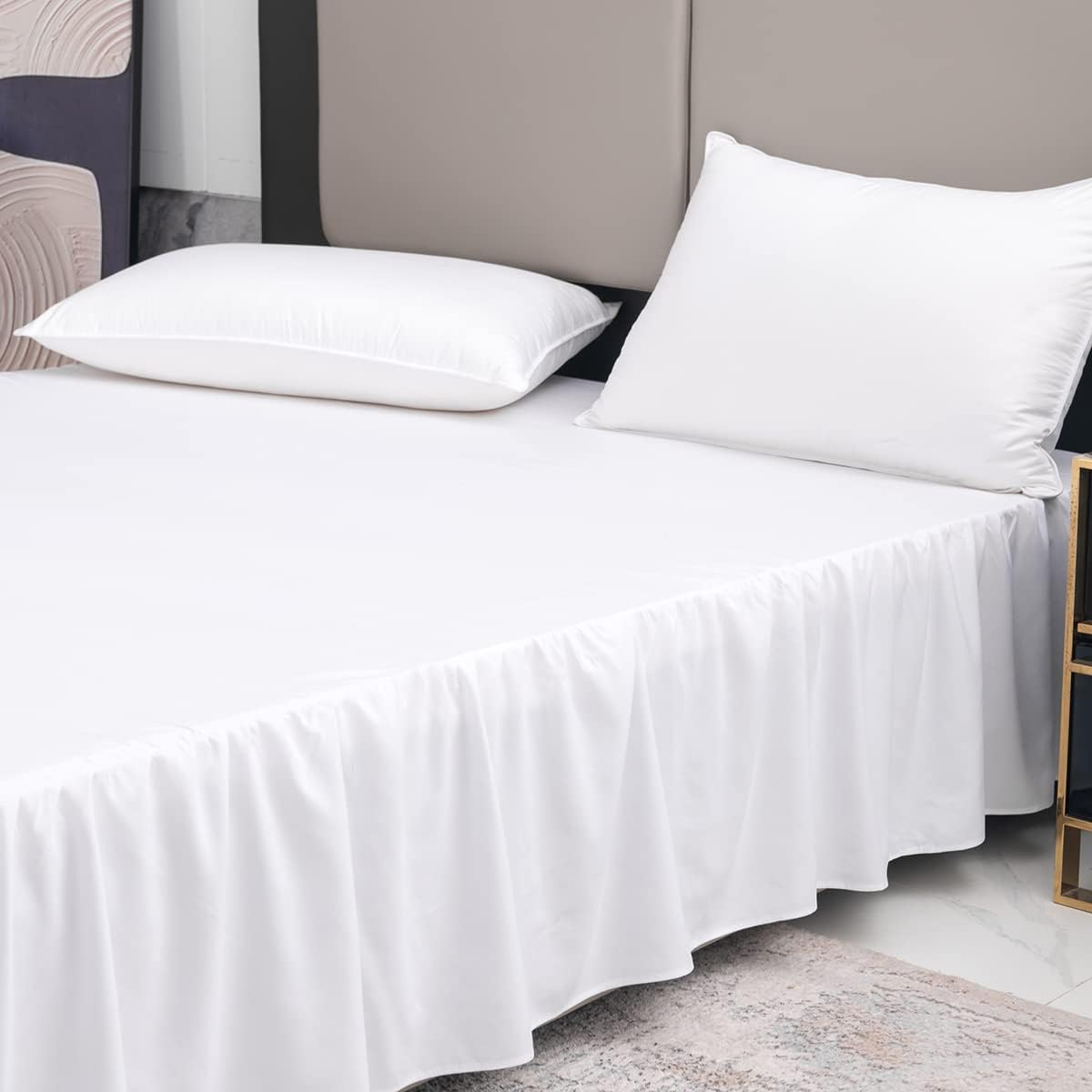 White Bed Skirt King Size Ruffled Bed Skirt with Split Corners, King Bed Skirt 12 Inch Drop, King Size Bed Skirt White for Ruffled Bed Skirt with Split Corners, Bed Skirt King Size