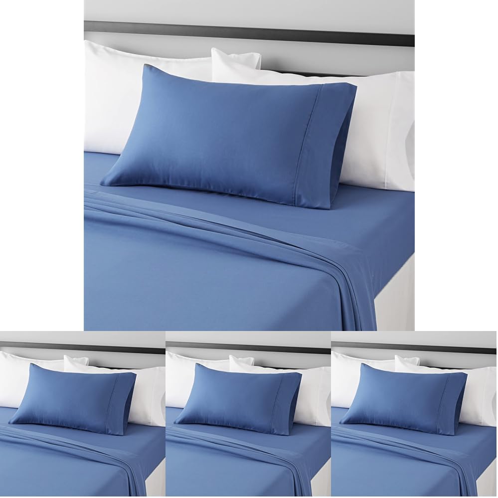 Amazon Basics Lightweight Ultra-Soft Breathable Easy Care Microfiber 3-Piece Bed Sheet Set with 14-Inch Deep Pockets, Twin XL, Dutch Blue, Solid (Pack of 4)
