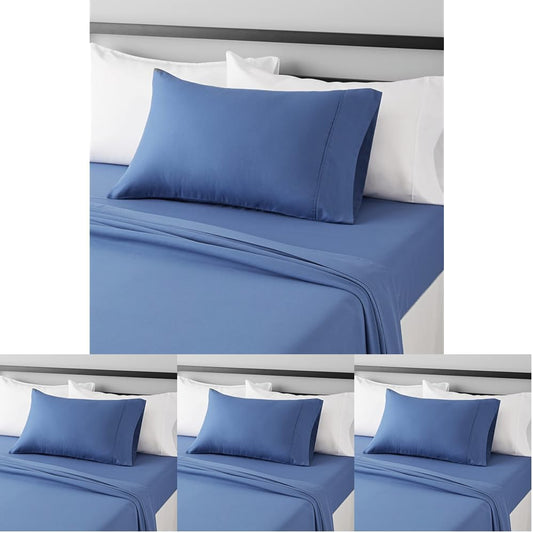 Amazon Basics Lightweight Ultra-Soft Breathable Easy Care Microfiber 3-Piece Bed Sheet Set with 14-Inch Deep Pockets, Twin XL, Dutch Blue, Solid (Pack of 4)