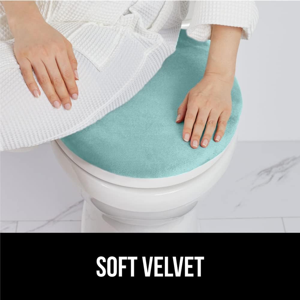 GORILLA GRIP Thick Memory Foam Bathroom Toilet Lid Seat Cover, Soft Velvet Topside, Machine Wash, Plush Cushioned Covers Fits Most Size Lids, Decorative Bath Room Accessories, 19.5x18.5, Seablue
