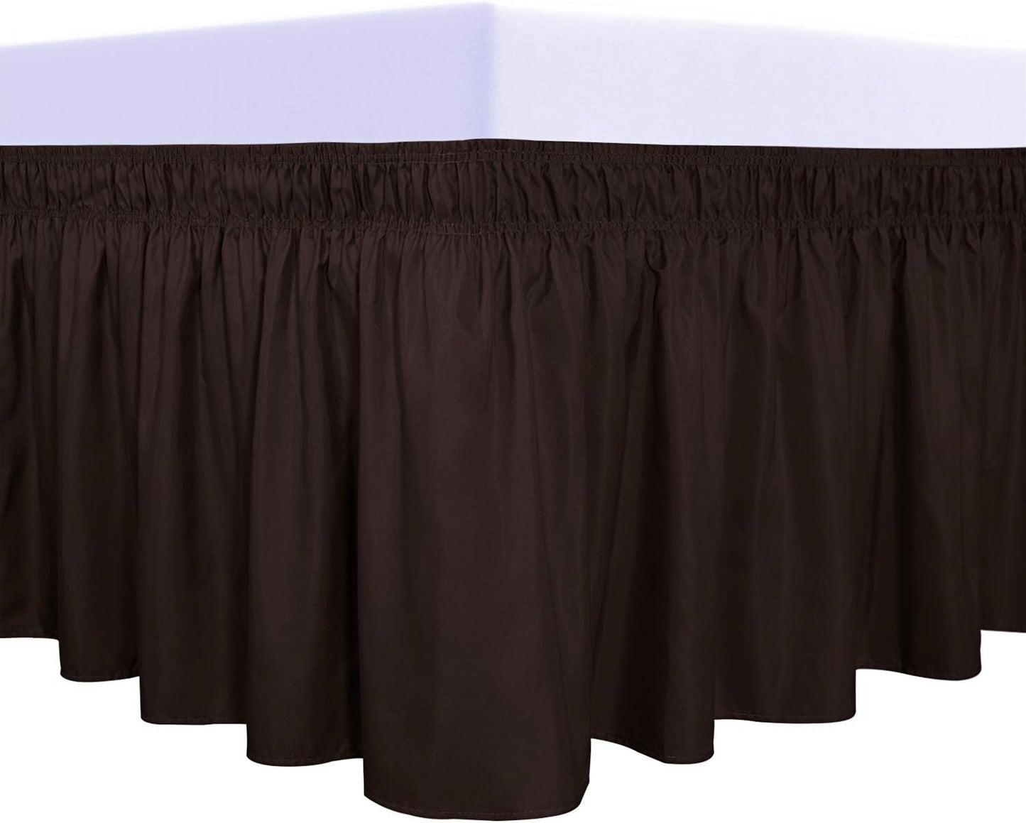 PureFit Wrap Around Ruffled Bed Skirt with Adjustable Elastic Belt - 14 Inch Drop Easy to Put On, Wrinkle Free Bedskirt Dust Ruffles, Bed Frame Cover for Twin,Twin XL and Full Size Beds, Chocolate