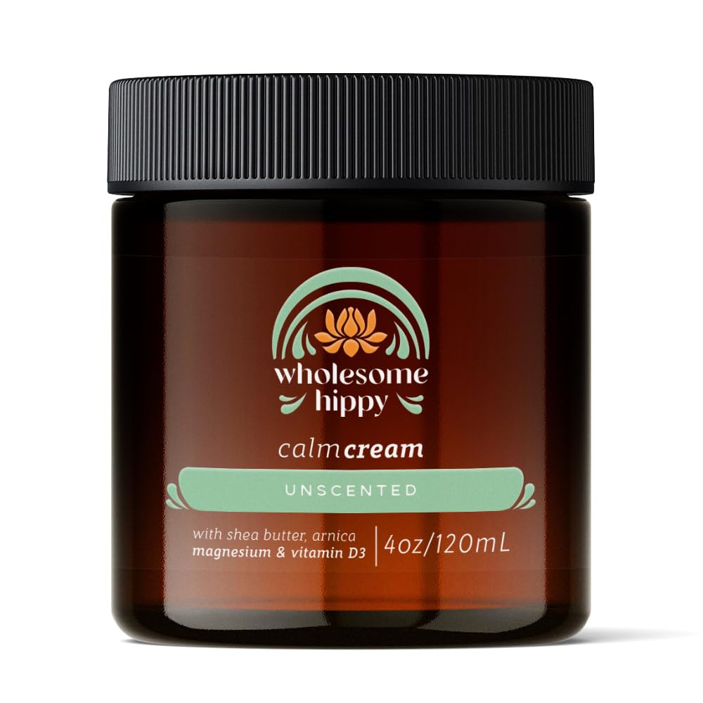 Wholesome Hippy Calm Cream – All Natural Body Butter with Magnesium, Vitamin D3, Shea, Arnica & Turmeric – Vegan Moisturizer for Sensitive Skin & Self-Care – 4oz