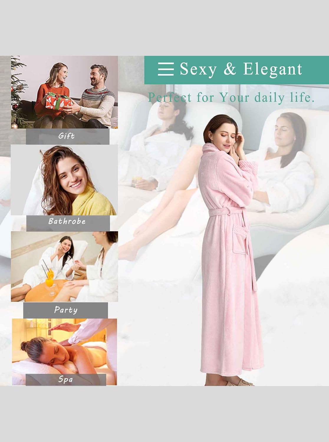 Artfasion Womens Long Fleece Robe - Warm Soft Floor Length Flannel Bathrobes for Winter Thicker Long House Coat with Pockets