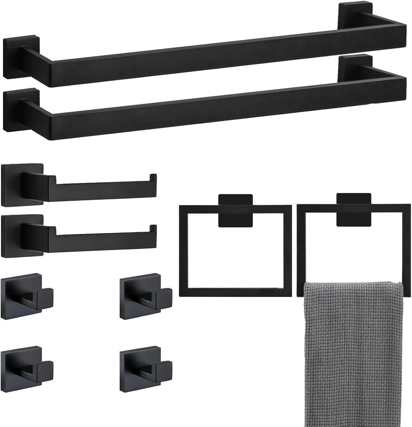 10 Pieces 23.6-Inch Bathroom Hardware Accessories Set,Black TStainless Steel Bathroom Hardware Set,Bath Towel Bar Kit