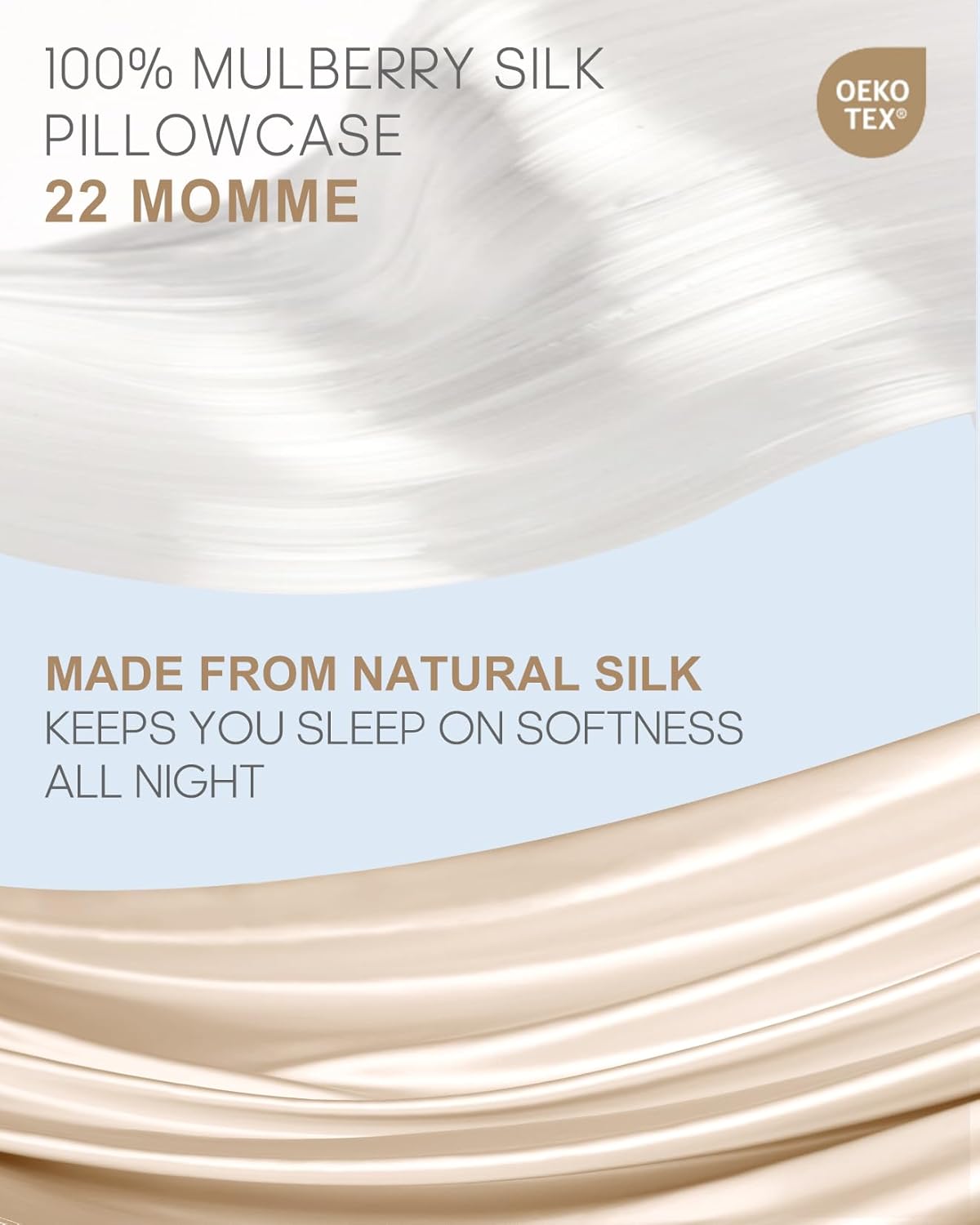THXSILK Silk Pillowcase for Hair and Skin, 100% Mulberry Silk Bed Pillowcase 22 Momme, Hypoallergenic Soft Breathable Both Sides Silk Pillow Case with Hidden Zipper, King Pillow Case(Beige)