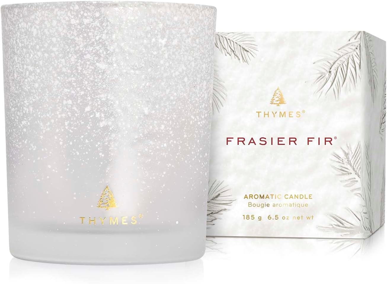 Thymes Frasier Fir Flocked Jar Candles – Holiday Scented Candles for Home with Notes of Crisp Siberian Fir, Cedarwood & Sandalwood – Luxury Home Decor Gifts for Women & Men (6.5 oz)