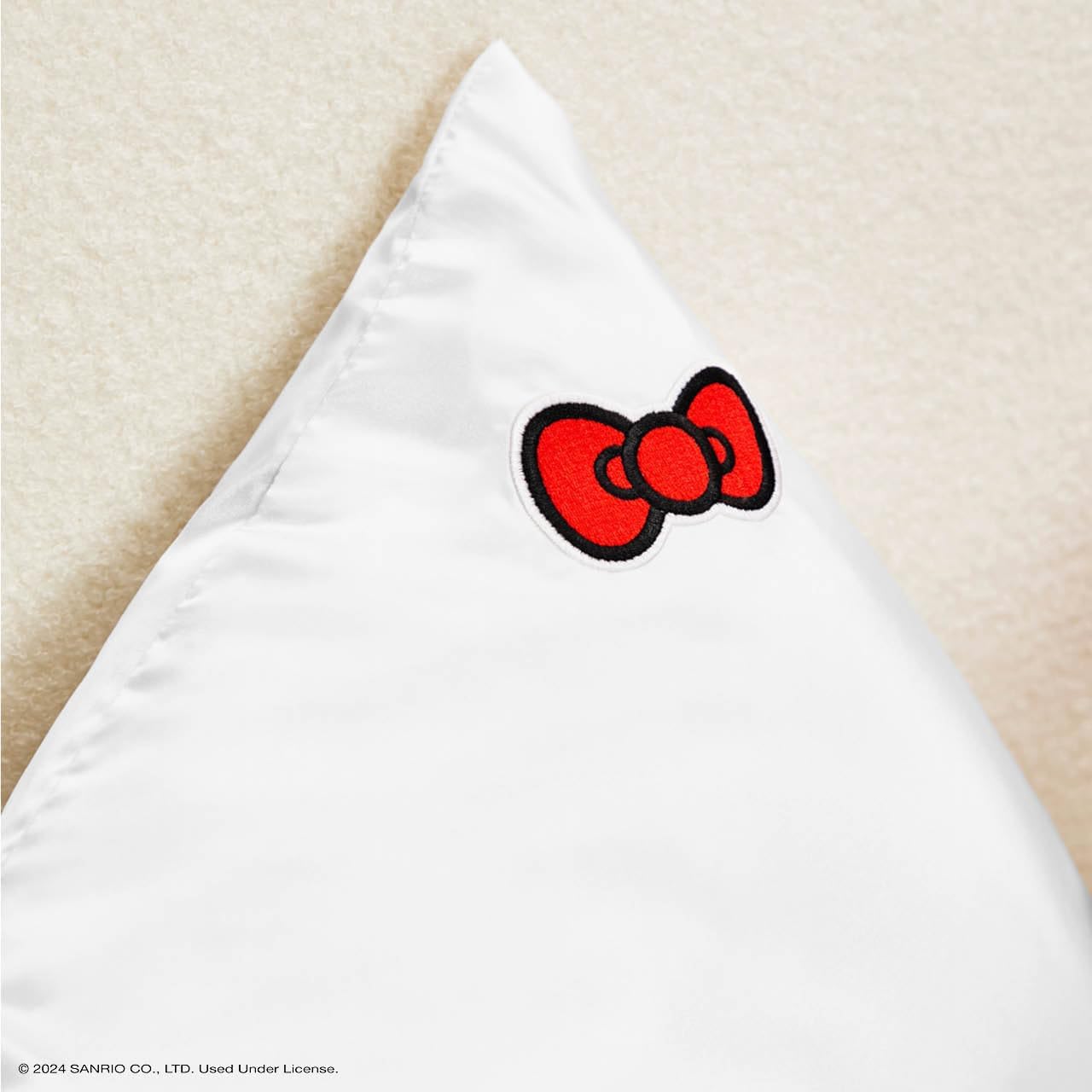 Kitsch x Hello Kitty (Solid Ivory Kitty Bow) - Satin Pillowcase with Zipper for Hair and Skin, Softer Than Silk, Smooth Cooling Pillow Covers, Machine Washable, King Size (19x36)