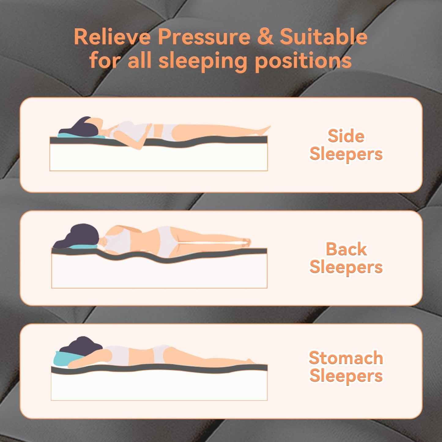 Topllen Twin Mattress Topper for Back Pain Relief, Extra Thick Pillow Top Plush Mattress Pad with Deep Pocket, Soft Pillowtop Twin Size Bed Toppers Filled Fluffy Down Alternative, Gray