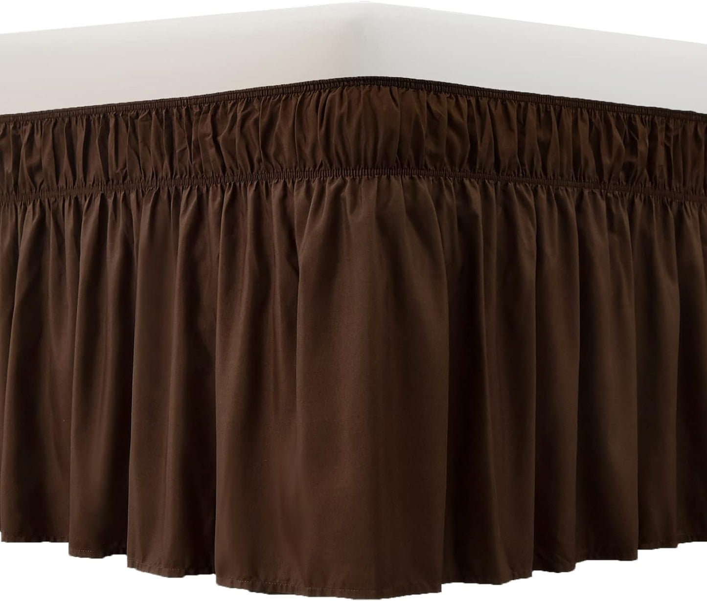 MEILA Bed Skirt Three Fabric Sides Elastic Wrap Around Dust Ruffled Solid Bed Skirts Easy On/Easy Off 16 Inch Tailored Drop, Chocolate, Twin/Full