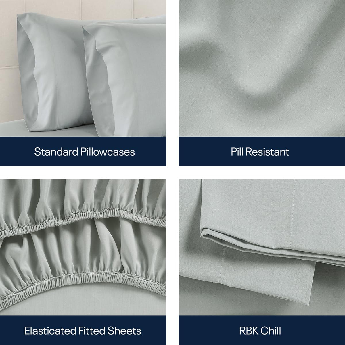 Reebok King Sheet Set from Tencel Eucalyptus - Soft, Cooling & Breathable for Hot Sleepers, Deep Pocket Up to 17 Inches, 4Pc Hotel Luxury Bedding Set, Bedsheet & Pillowcases (Lunar Rock, King)