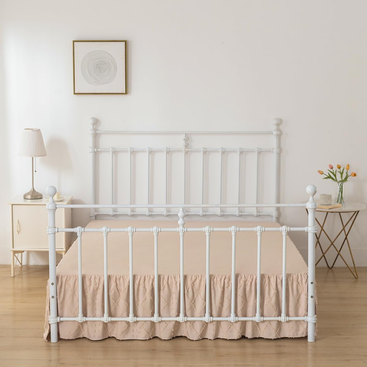 Bed Skirt Queen Size Ruffled Bed Skirt with Split Corners, 18 Inch Drop Dust Ruffle Bed Skirts with Platform, Boho Tufted Shabby Chic Queen Size Bed Skirts, Cream