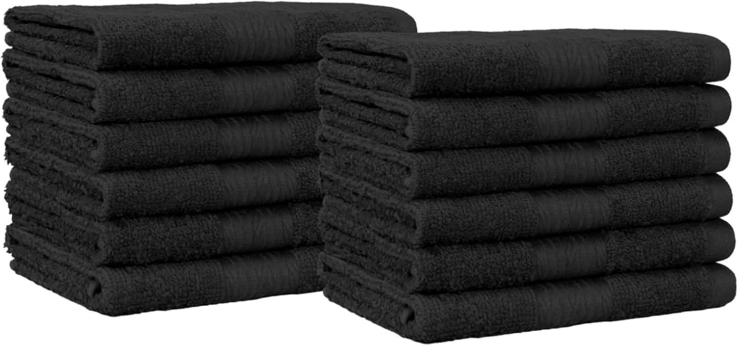 Amazon Basics Cotton Washcloths for Face, Soft, Absorbent, 12-Pack, Black, 12 Inch x 12 Inch