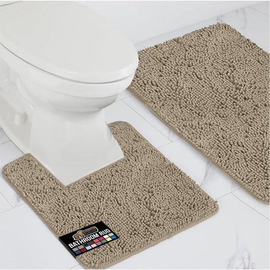 GORILLA GRIP Bathroom Rug Sets, Soft Chenille 2 Piece Area Rugs Set, Toilet Base Mat and 30x20 Carpet, Absorbent Microfiber Washable Mats Dry Quickly, Home Décor and Bath Room Accessories, Gray Beige