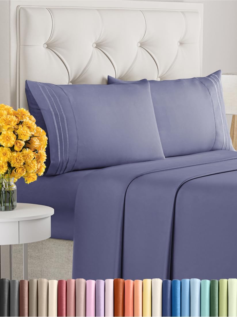 Cal King Size 4 Piece Sheet Set - Extra Soft, Breathable & Cooling Sheets - Hotel Luxury Bed Sheets for Women & Men - Deep Pockets, Easy-Fit & Wrinkle-Free Sheets - Twilight Purple Oeko-Tex Bed Sheets