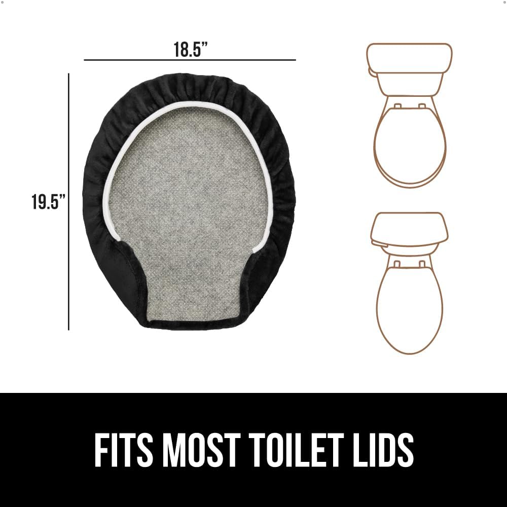 GORILLA GRIP Thick Memory Foam Bathroom Toilet Lid Seat Cover, Soft Velvet Topside, Machine Wash, Plush Cushioned Covers Fits Most Size Lids, Decorative Bath Room Accessories, 19.5x18.5, Black