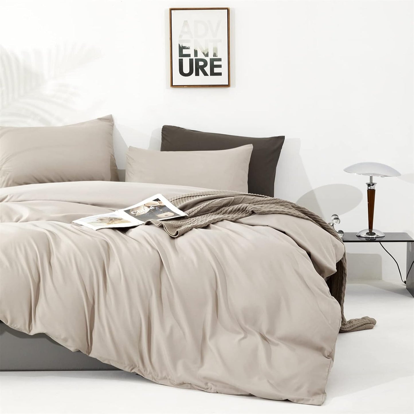 Cottonight Beige Coffee Comforter Set Full Khaki Bedding Comforter Set Solid Blanket Quilts Beige Modern Soft Breathable Taupe 3 Piece Classic Stylish Bedding Set for Full Bed