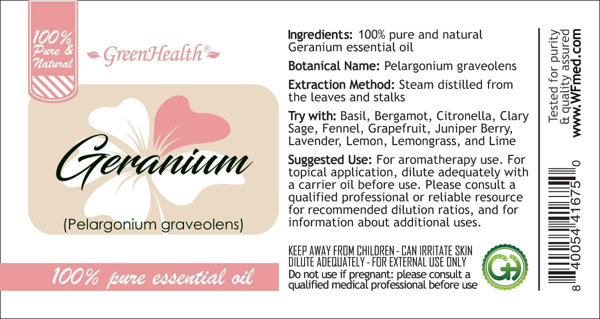 Geranium Essential Oil - 128 fl oz (1 Gallon) Plastic Bottle w/Cap - 100% Pure Essential Oil by GreenHealth