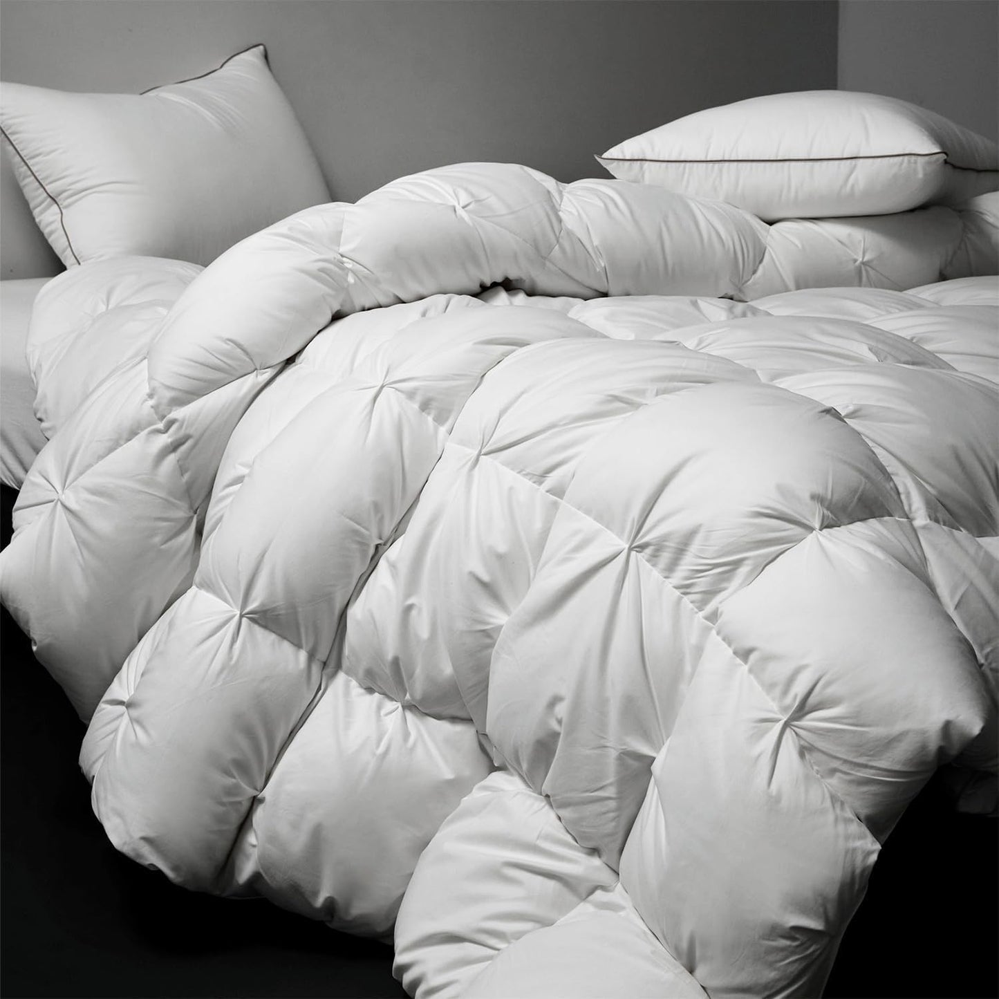Royoliving Premium Pinch Pleat Feathers Down Comforter King Size White 100% Cotton Cover All Season Duvet Insert with Corner Tabs (106x90, 70 oz)