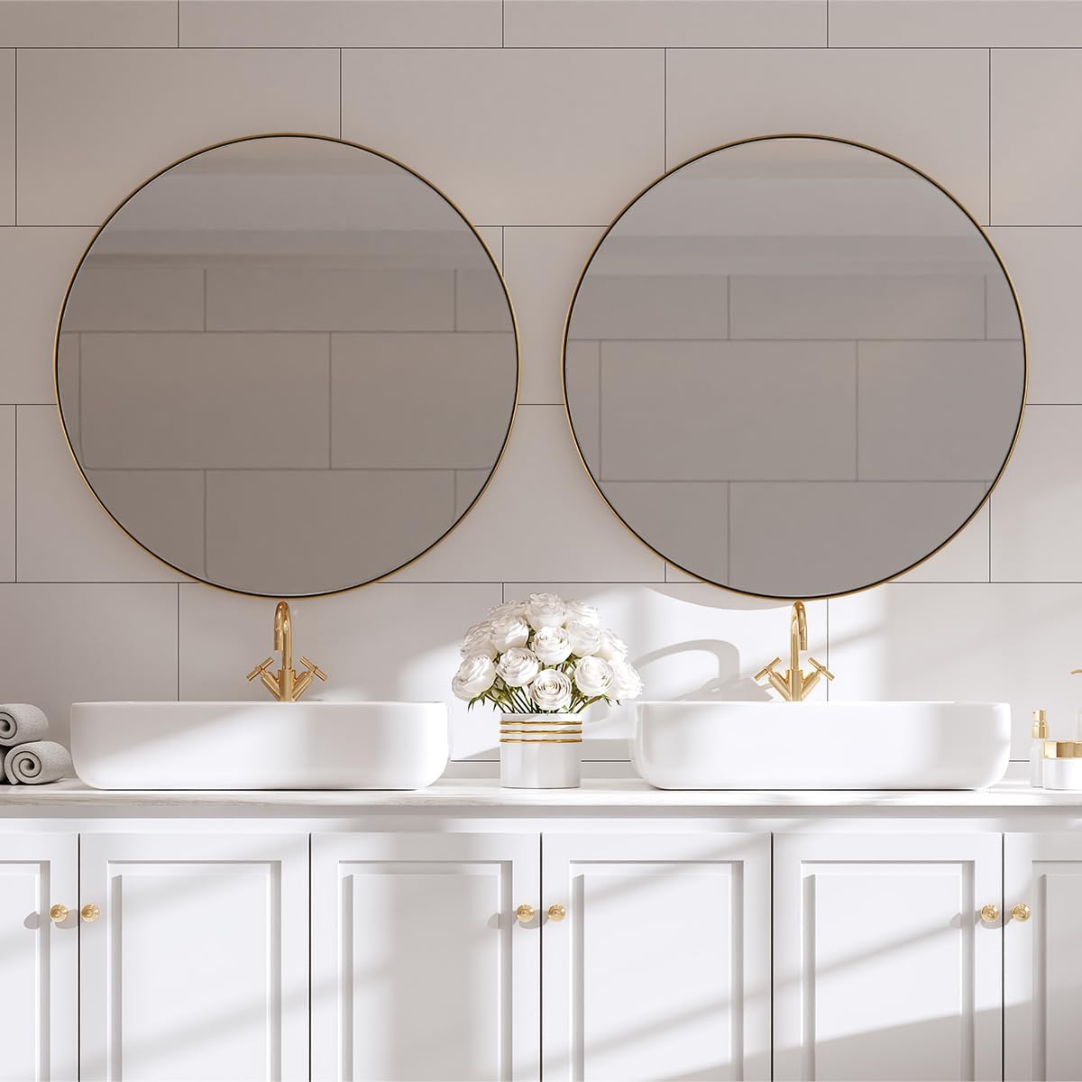 ANDY STAR 26 Inch Round Mirror, Brass Bathroom Mirror, Gold Circle Mirror with Stainless Steel Frame for Bathroom, Vanity, Living Room, Entryway